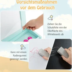 3 in 1 Kinder Staffelei Doppelseitig Whiteboard & Kreidetafel & Zeichenpapier Gelb + Blau