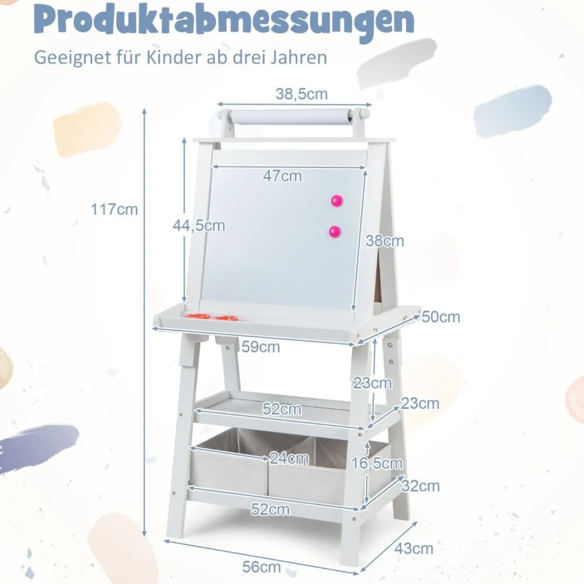 3 in 1 Kinder Staffelei Doppelseitig Whiteboard & Kreidetafel & Zeichenpapier Standtafel Weiß