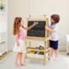 3 in 1 Kinder Staffelei Doppelseitig Whiteboard & Kreidetafel & Zeichenpapier Natur