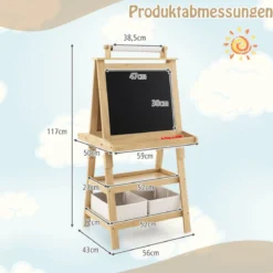 3 in 1 Kinder Staffelei Doppelseitig Whiteboard & Kreidetafel & Zeichenpapier Natur