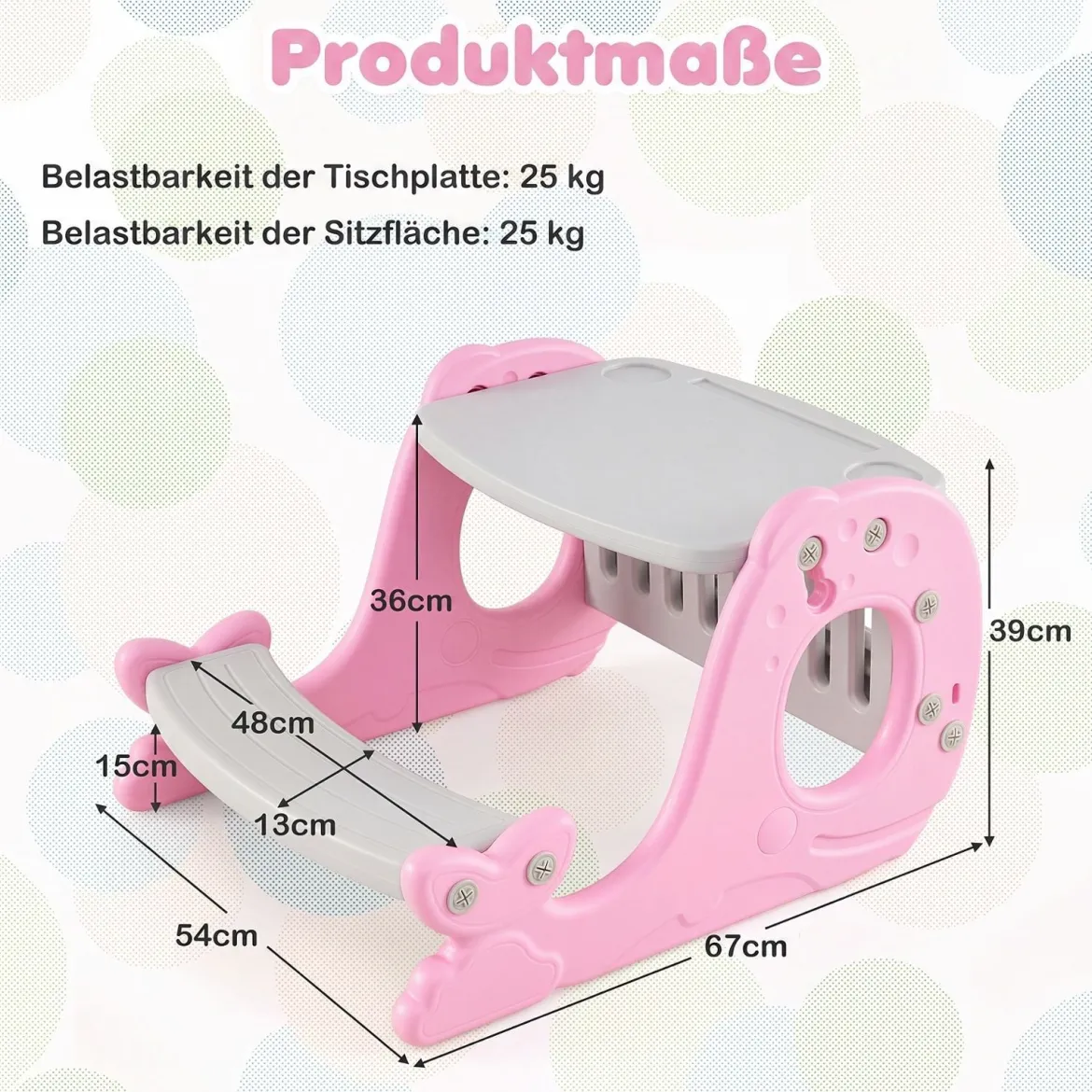 4 in 1 Kinder Staffelei in Walform mit Bank & Doppelseitiger Tischplatte & Whiteboard Rosa