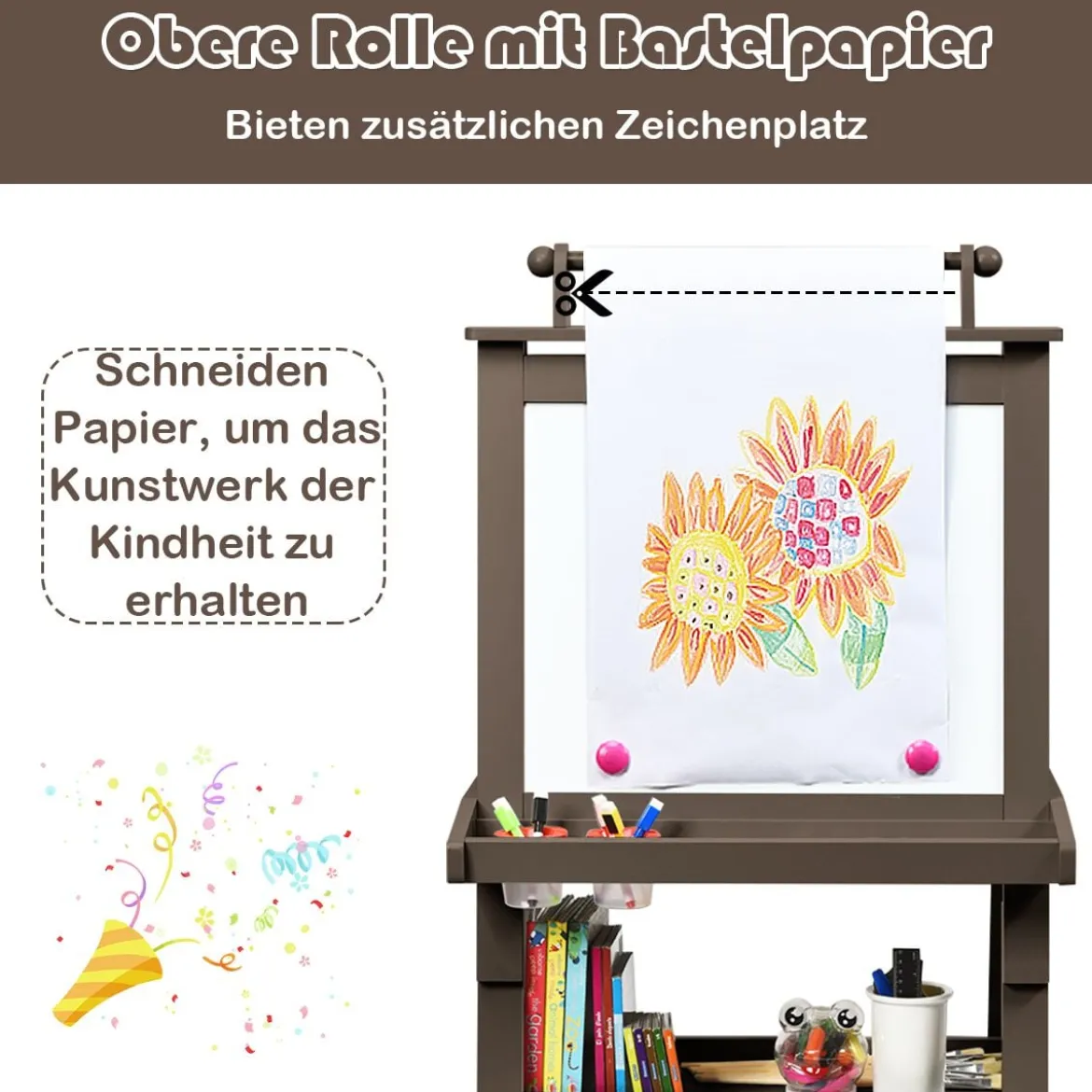 3 in 1 Kinder Staffelei Kindertafel doppelseitig Whiteboard Standtafel inkl. Magneten für Kleinkinder Kaffee