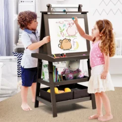 3 in 1 Kinder Staffelei Kindertafel doppelseitig Whiteboard Standtafel inkl. Magneten für Kleinkinder Kaffee