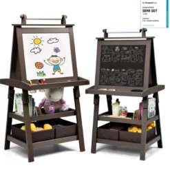 3 in 1 Kinder Staffelei Kindertafel doppelseitig Whiteboard Standtafel inkl. Magneten für Kleinkinder Kaffee