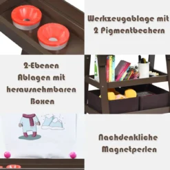 3 in 1 Kinder Staffelei Kindertafel doppelseitig Whiteboard Standtafel inkl. Magneten für Kleinkinder Kaffee