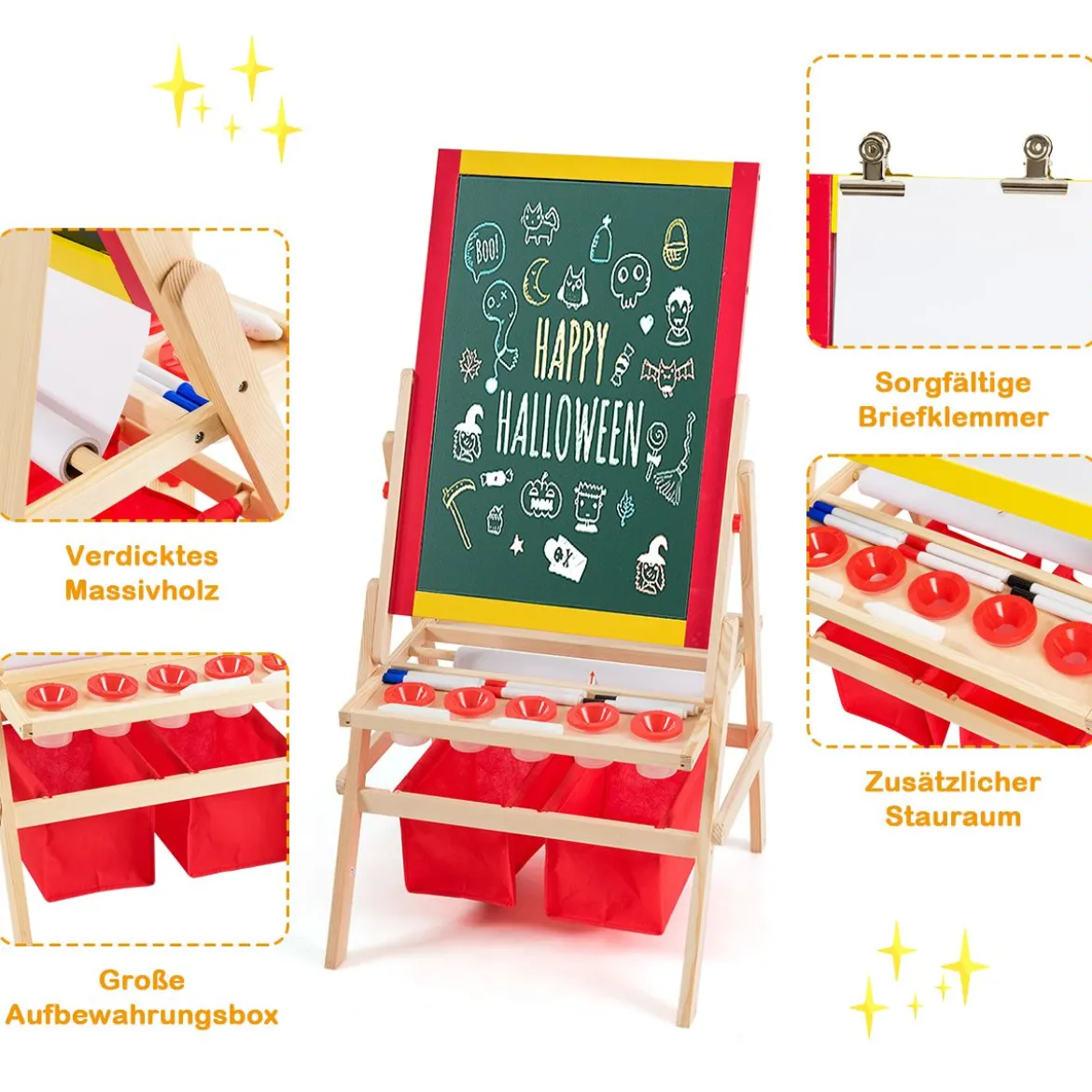 3 in 1 Kinder Staffelei Kindertafel doppelseitig Whiteboard & Kreidetafel 52,5x51,5x106,5 cm