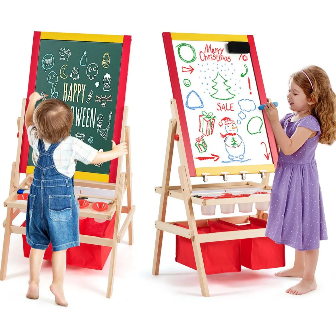 3 in 1 Kinder Staffelei Kindertafel doppelseitig Whiteboard & Kreidetafel 52,5x51,5x106,5 cm