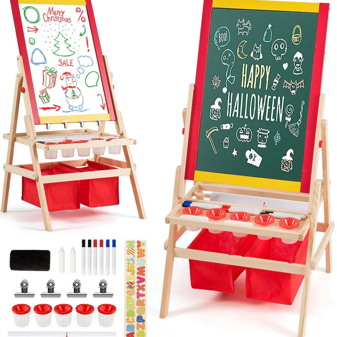 3 in 1 Kinder Staffelei Kindertafel doppelseitig Whiteboard & Kreidetafel 52,5x51,5x106,5 cm