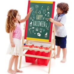 3 in 1 Kinder Staffelei Kindertafel doppelseitig Whiteboard & Kreidetafel 52,5x51,5x106,5 cm