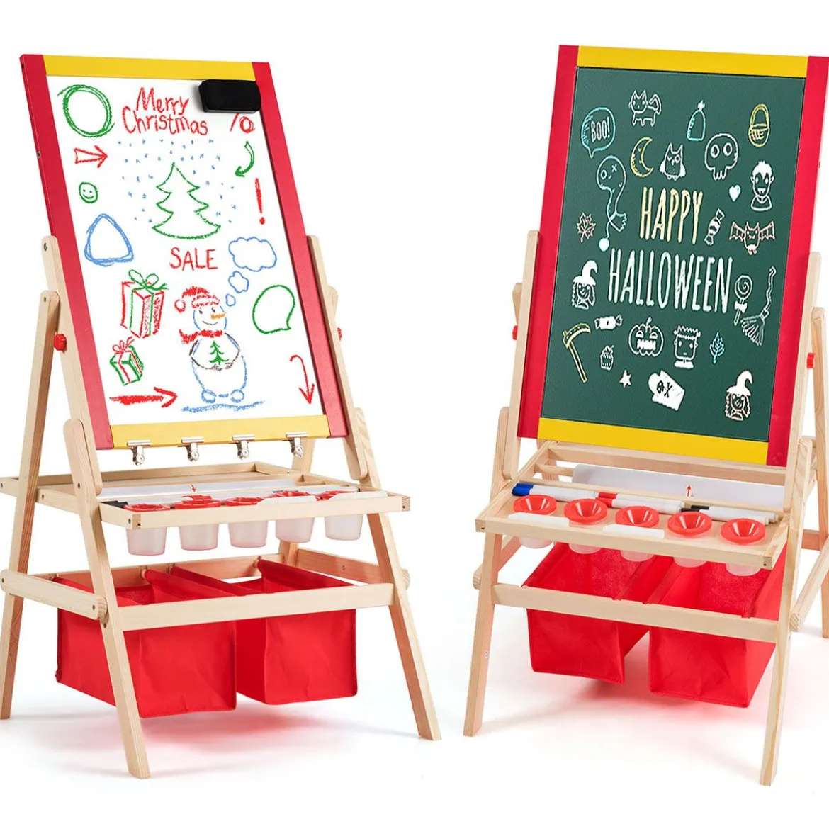3 in 1 Kinder Staffelei Kindertafel doppelseitig Whiteboard & Kreidetafel 52,5x51,5x106,5 cm