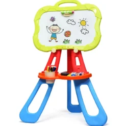 3 in 1 Kinder Staffelei Kindertafel doppelseitig Standtafel magnetisch Zeichentafel Whiteboard & Tafel mit Malzubehör und Ablagefach