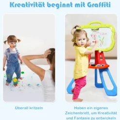 3 in 1 Kinder Staffelei Kindertafel doppelseitig Standtafel magnetisch Zeichentafel Whiteboard & Tafel mit Malzubehör und Ablagefach