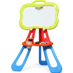 3 in 1 Kinder Staffelei Kindertafel doppelseitig Standtafel magnetisch Zeichentafel Whiteboard & Tafel mit Malzubehör und Ablagefach