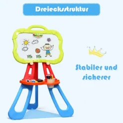 3 in 1 Kinder Staffelei Kindertafel doppelseitig Standtafel magnetisch Zeichentafel Whiteboard & Tafel mit Malzubehör und Ablagefach