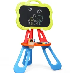 3 in 1 Kinder Staffelei Kindertafel doppelseitig Standtafel magnetisch Zeichentafel Whiteboard & Tafel mit Malzubehör und Ablagefach