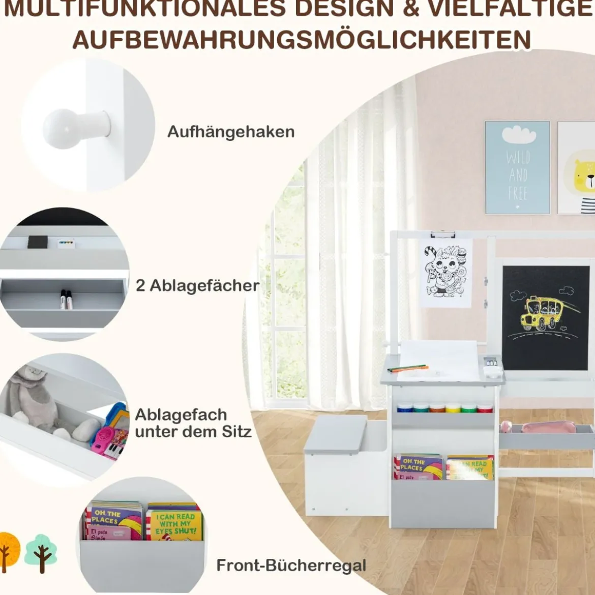 6 in 1 Kinder Staffelei Set Standtafel aus Holz mit doppelseitiger Kreidetafel