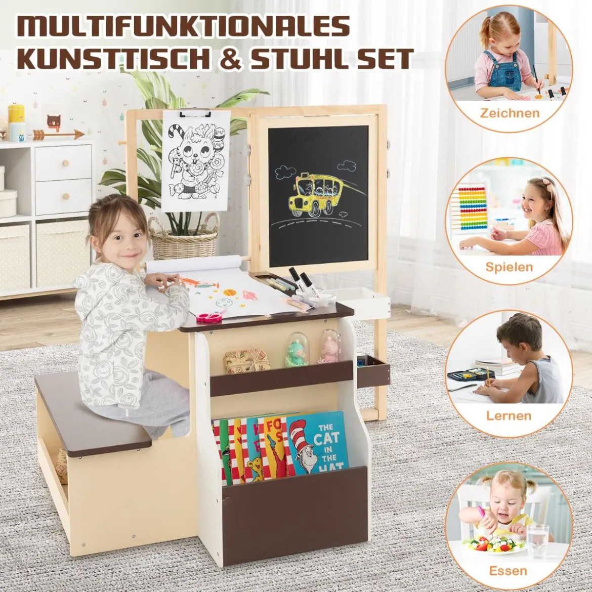 6 in 1 Kinder Staffelei Set Standtafel aus Holz mit doppelseitiger Kreidetafel