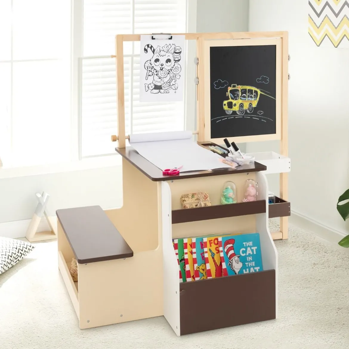 6 in 1 Kinder Staffelei Set Standtafel aus Holz mit doppelseitiger Kreidetafel