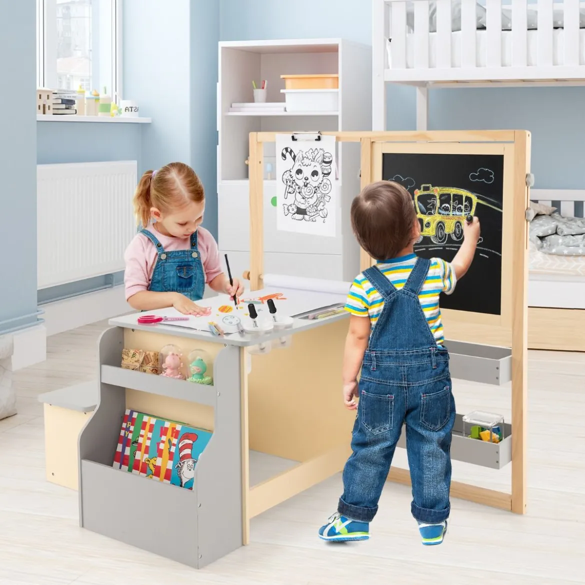 6 in 1 Kinder Staffelei Set Standtafel aus Holz mit doppelseitiger Kreidetafel