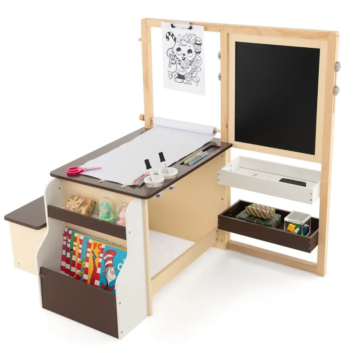 6 in 1 Kinder Staffelei Set Standtafel aus Holz mit doppelseitiger Kreidetafel