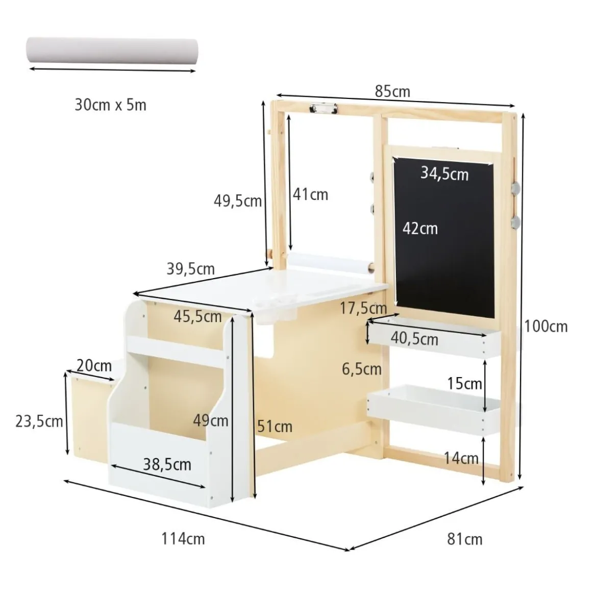 6 in 1 Kinder Staffelei Set Standtafel aus Holz mit doppelseitiger Kreidetafel