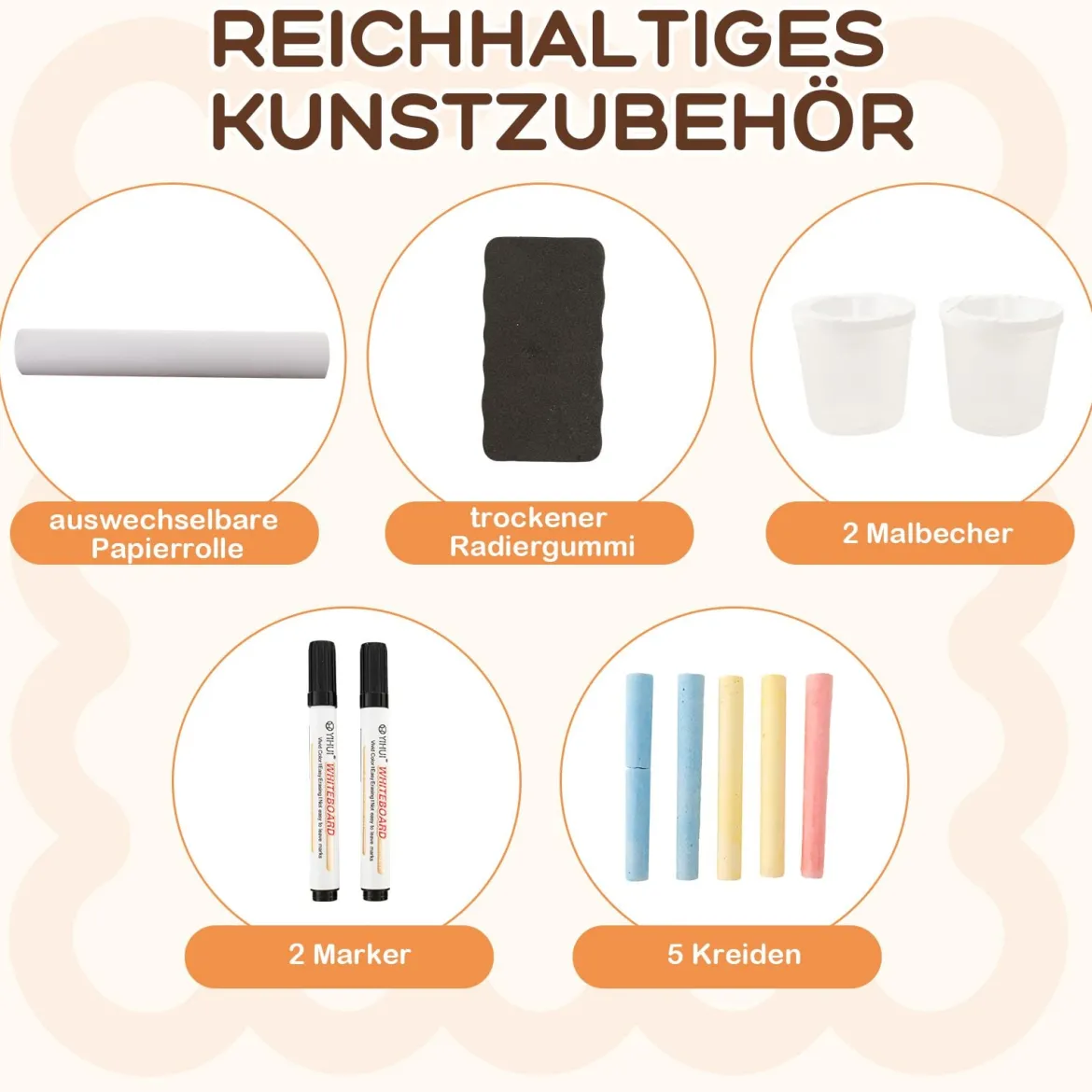 6 in 1 Kinder Staffelei Set Standtafel aus Holz mit doppelseitiger Kreidetafel