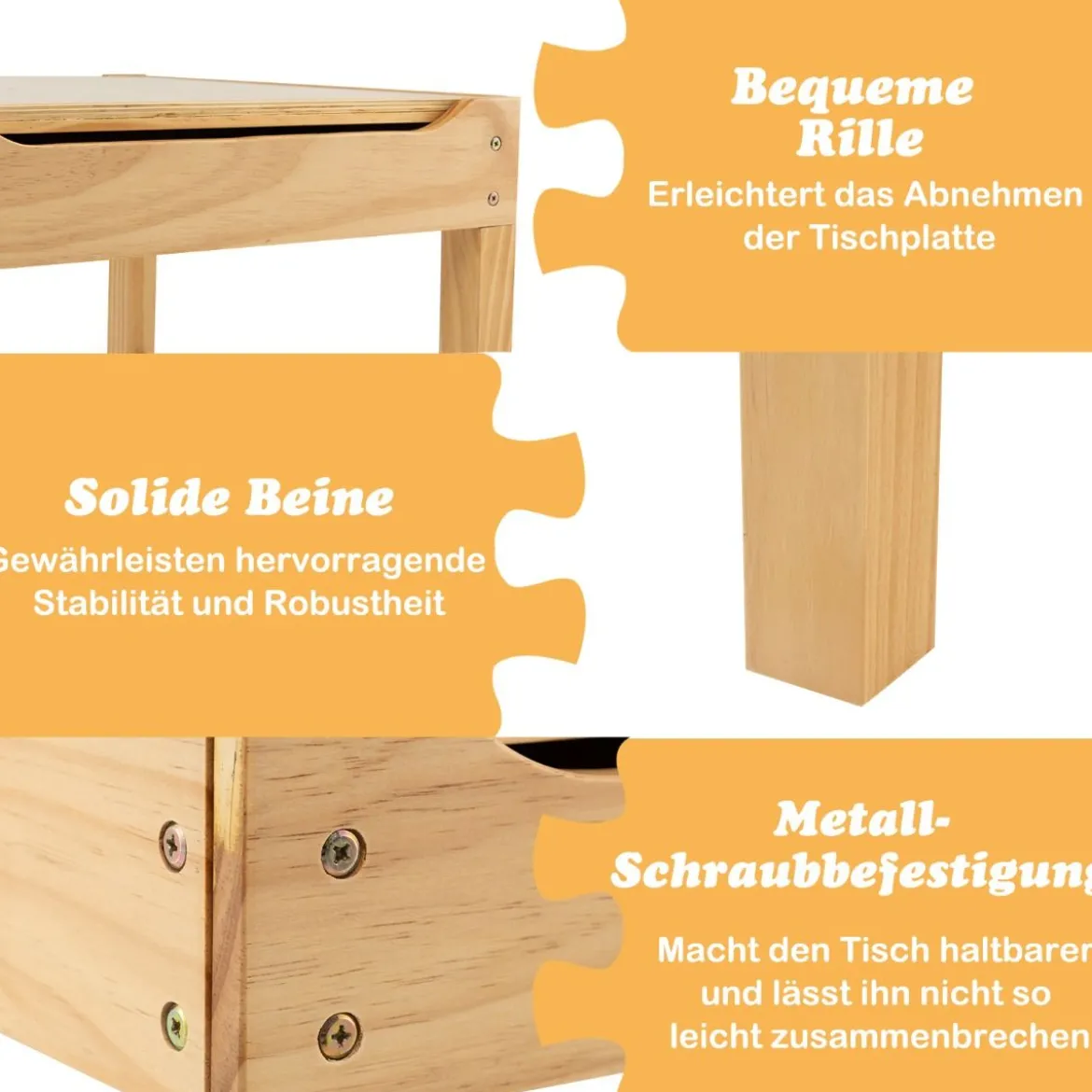 2 in 1 Kindertisch aus Kiefernholz mit Umkehrbarer Tischplatte & Stauraum & Papierrolle Natur