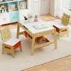 5 in 1 Kindertisch mit 2 Stühlen in Bärenform Maltisch mit Wendbarer Tafel & Whiteboard Natur