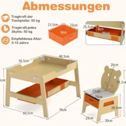 5 in 1 Kindertisch mit 2 Stühlen in Bärenform Maltisch mit Wendbarer Tafel & Whiteboard Natur