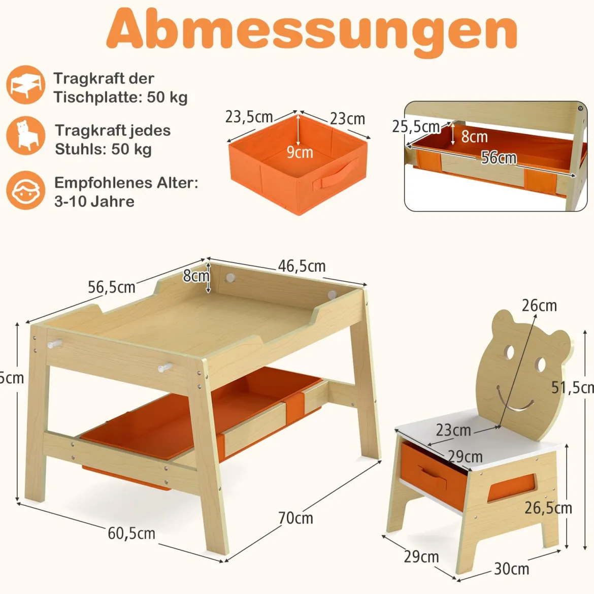 5 in 1 Kindertisch mit 2 Stühlen in Bärenform Maltisch mit Wendbarer Tafel & Whiteboard Natur