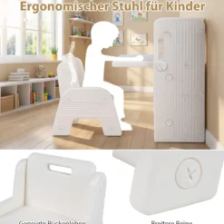 4 in 1 Kinder Tisch Stuhl Set Kindertisch mit Bücherregalen & Whiteboard & 2 Aufbewahrungsboxen Maltisch