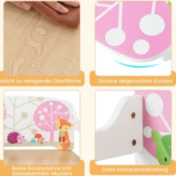 3 in 1 Kinder Tisch & Stuhl-Set mit 2 Abnehmbaren Stoffkörben zum Malen & Spielen & Lernen Weiß