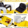2 in 1 Kindertraktor Kinder Aufsitz-Bagger mit Abnehmbarem Anhänger Rechen Schaufel und Stauraum Gelb