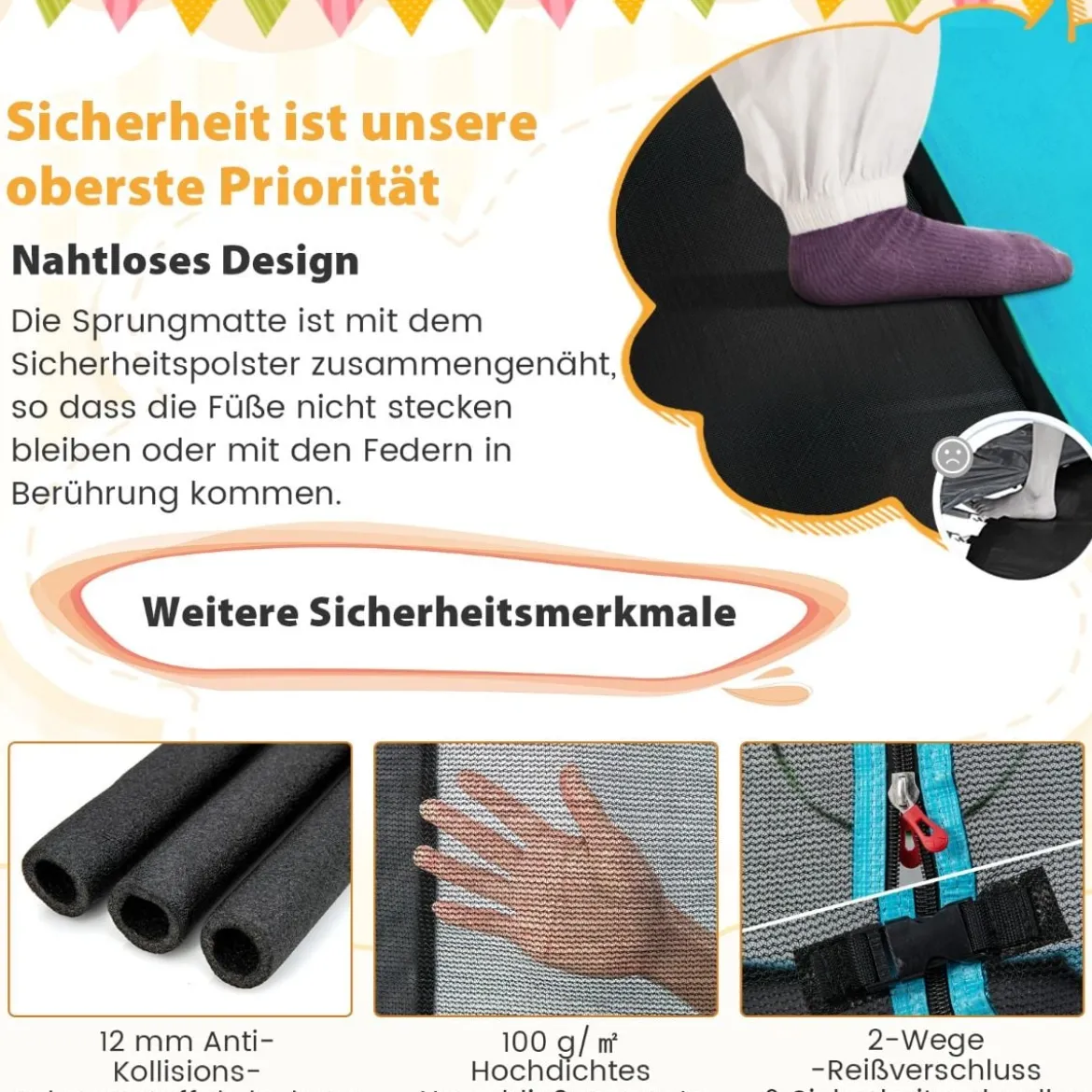 2 in 1 Kindertrampolin mit Schaukel & Sicherheitsnetz & Randabdeckung