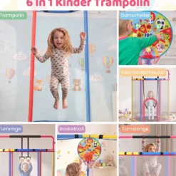 6 in 1 Kindertrampolin mit Sicherheitsnetz & Hitzeverzinkte Metallrahmen 140 x 140 x 214 cm