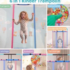 6 in 1 Kindertrampolin mit Sicherheitsnetz & Hitzeverzinkte Metallrahmen 140 x 140 x 214 cm