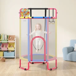 6 in 1 Kindertrampolin mit Sicherheitsnetz & Hitzeverzinkte Metallrahmen 140 x 140 x 214 cm