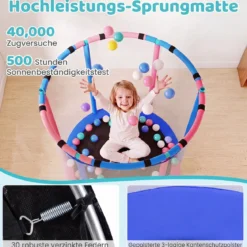 6 in 1 Kindertrampolin mit Sicherheitsnetz & Hitzeverzinkte Metallrahmen 140 x 140 x 214 cm