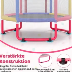 6 in 1 Kindertrampolin mit Sicherheitsnetz & Hitzeverzinkte Metallrahmen 140 x 140 x 214 cm