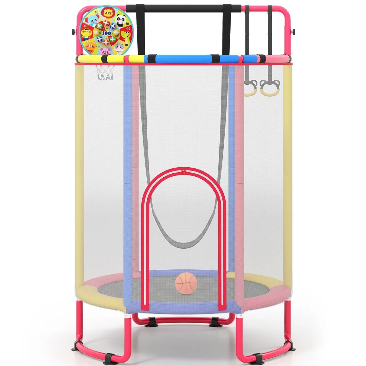 6 in 1 Kindertrampolin mit Sicherheitsnetz & Hitzeverzinkte Metallrahmen 140 x 140 x 214 cm