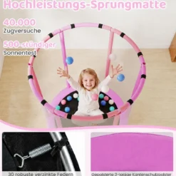 6 in 1 Kindertrampolin mit Sicherheitsnetz & Hitzeverzinkte Metallrahmen 140 x 140 x 214 cm
