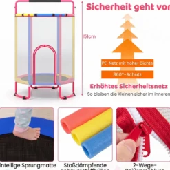 6 in 1 Kindertrampolin mit Sicherheitsnetz & Hitzeverzinkte Metallrahmen 140 x 140 x 214 cm