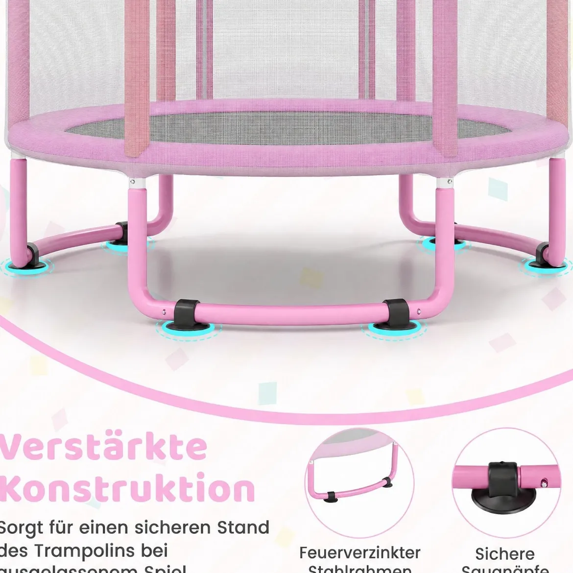 6 in 1 Kindertrampolin mit Sicherheitsnetz & Hitzeverzinkte Metallrahmen 140 x 140 x 214 cm