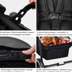 2 in 1 Kinderwagen faltbar Kombikinderwagen mit umkehrbarem Sitz Schwarz/Grau