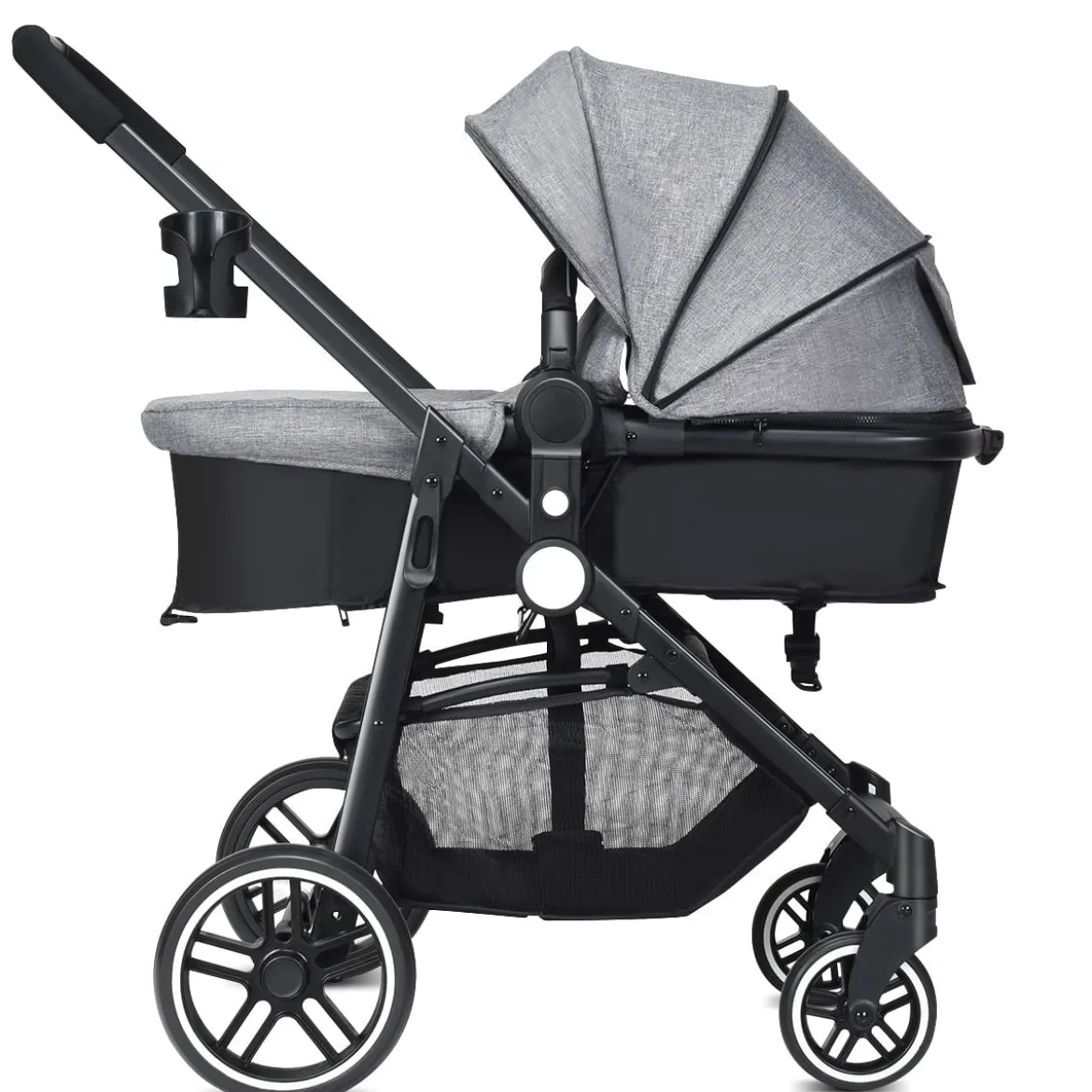 2 in 1 Kinderwagen faltbar Kombikinderwagen mit umkehrbarem Sitz Schwarz/Grau