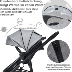 2 in 1 Kinderwagen faltbar Kombikinderwagen mit umkehrbarem Sitz Schwarz/Grau