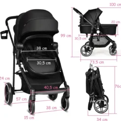 2 in 1 Kinderwagen faltbar Kombikinderwagen mit umkehrbarem Sitz Schwarz/Grau