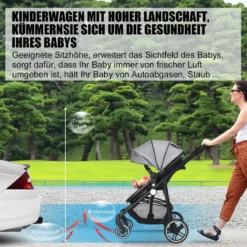 2 in 1 Kinderwagen faltbar Kombikinderwagen mit umkehrbarem Sitz Schwarz/Grau