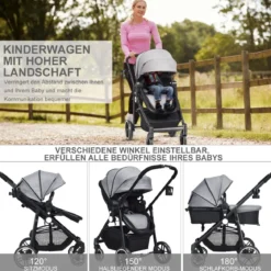 2 in 1 Kinderwagen faltbar Kombikinderwagen mit umkehrbarem Sitz Schwarz/Grau