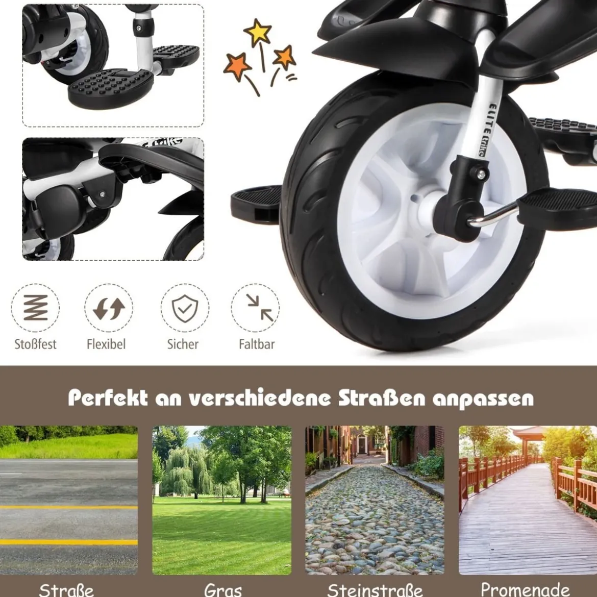 6-in-1 Kinderwagen mit Dach & Sicherheitsgurt für Kinder im Alter von 12 - 50 Monaten Rosa